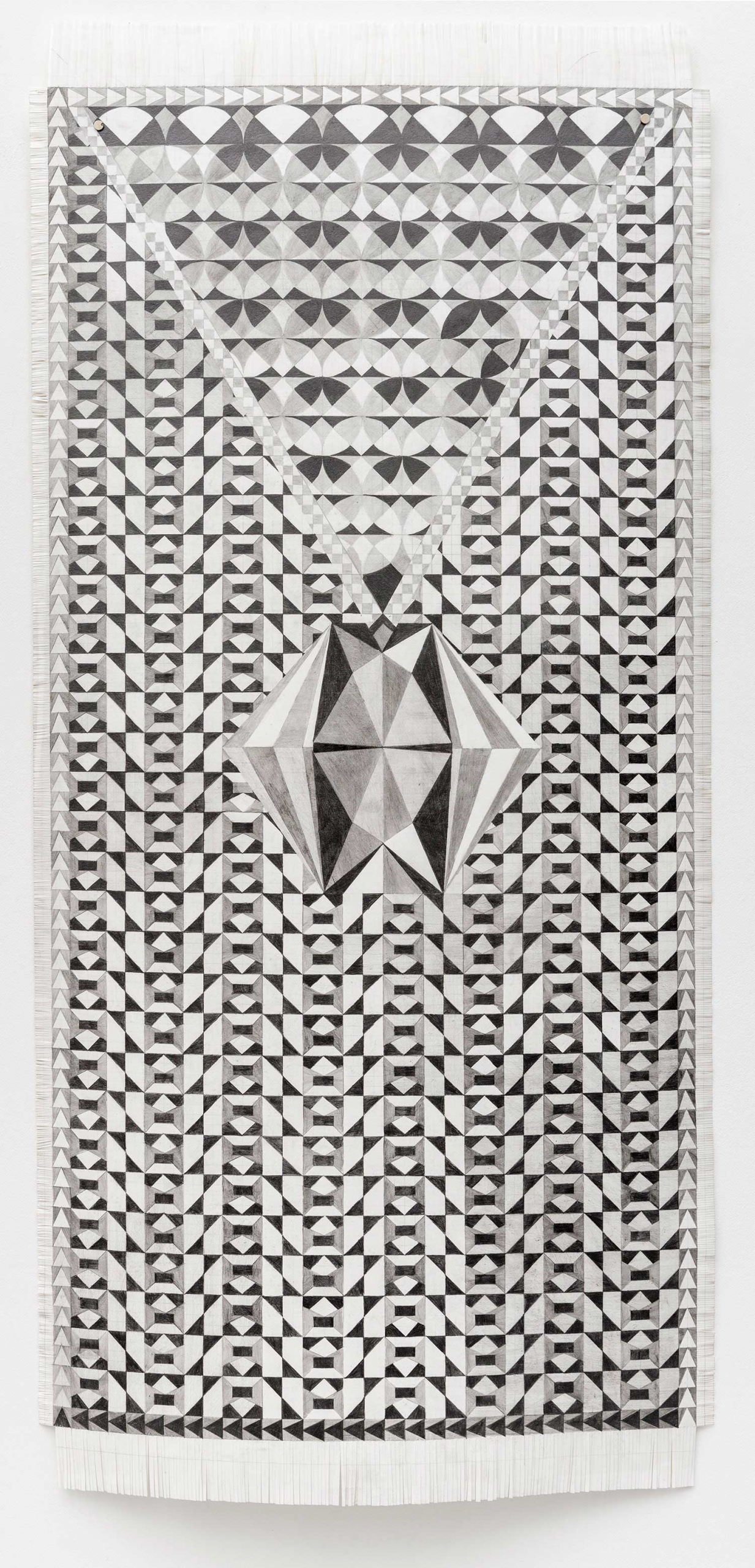 Maren Schimmer, „Die Sperrspitze der Regression“, 2022, 145 x 70 cm, Bleistift auf Papier, Foto Helge Mundt