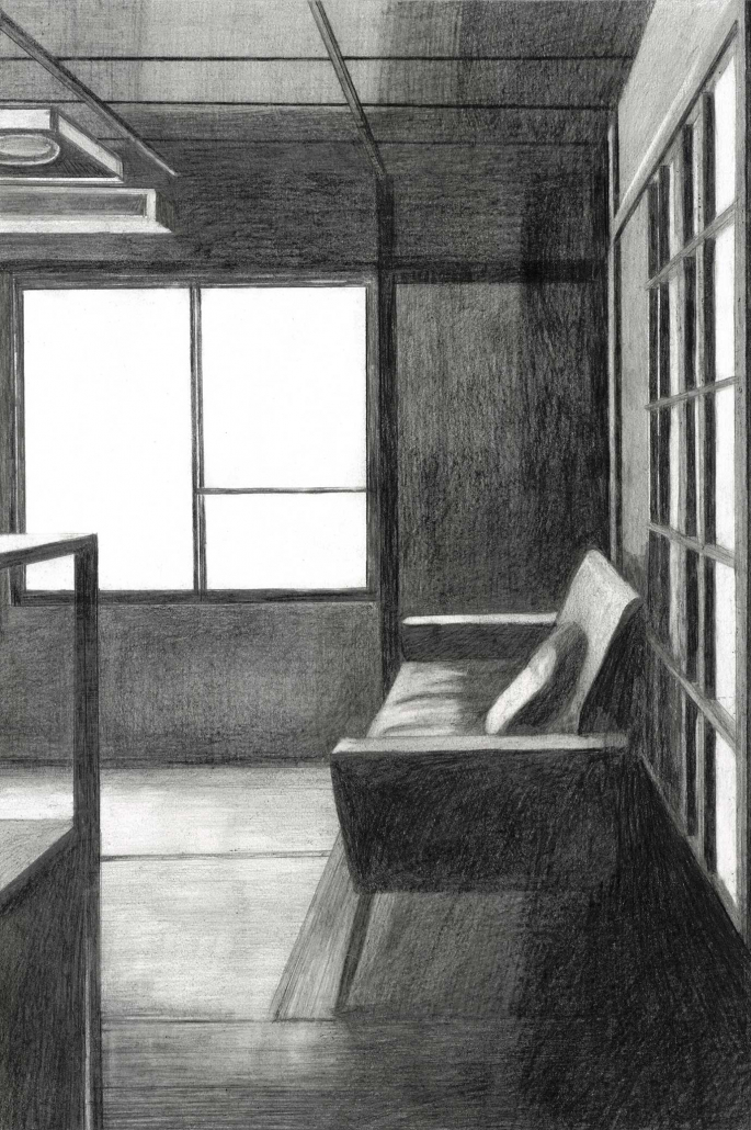 Maren Schimmer, „Mit dem Ort wechseln die Dinge“, 2021, 38,5 x 26 cm, Bleistift auf Papier